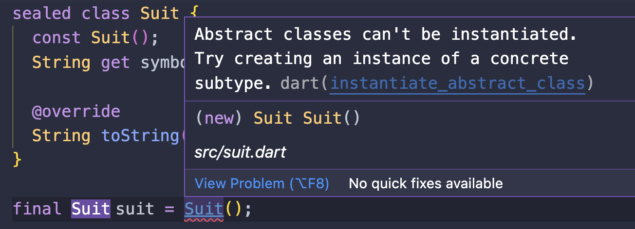 Instance of abstract class error in Dart 3 with sealed classes: instantiate_abstract_class