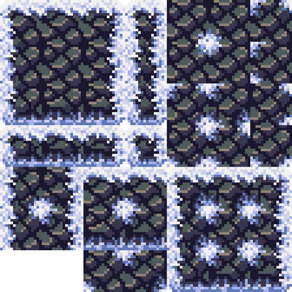 Complete pixel art tileset containing 48 tiles, used to compose all kinds of shapes for any pixel art game
