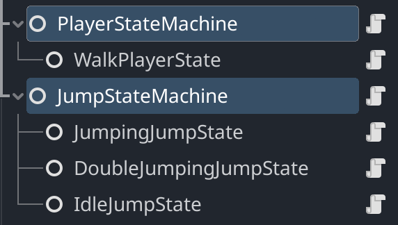 Create a new state machine containing its own independent states: both JumpStateMachine and PlayerStateMachine have the state_machine.gd attached