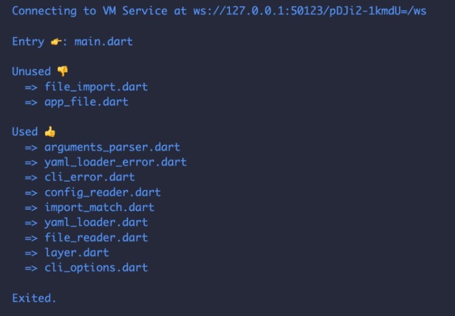 Example execution of the final CLI app: all the used and unused files are reported. You can go ahead and remove all used files!