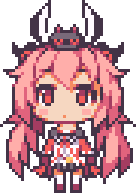 An anime style pixel art at 64 pixels, with huge emphasis on big eyes to make the character look cute