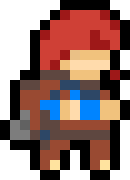 Pixel art for the character Celeste, with no eyes