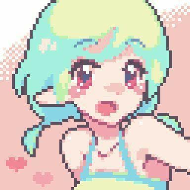 Portrait of a pixel art manga style character, with big and colorful eyes