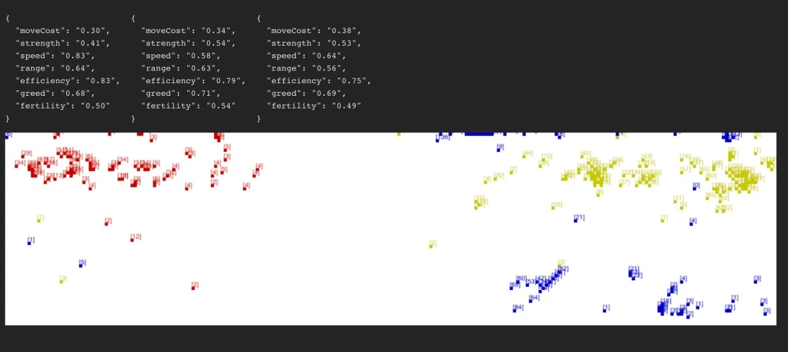 Natural selection environment simulation in Typescript on the web