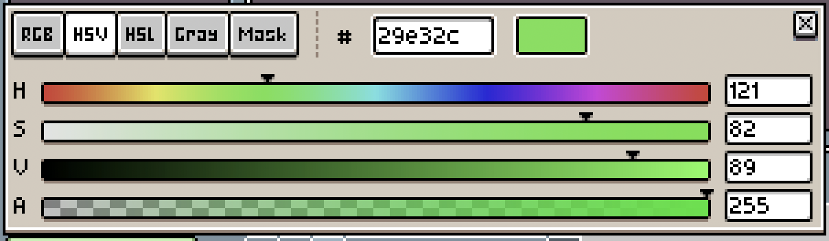 HSL color picker palette in pixel art