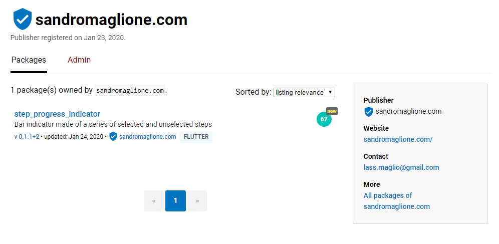 sandromaglione.com publisher page. All the packages will be grouped together on this page. You will also gain the verification icon for all your packages
