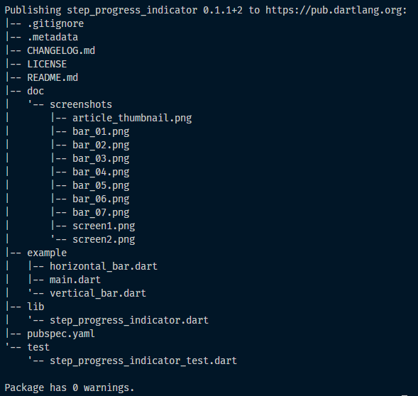 step_progress_indicator run-dry command result, The package is ready to be published since no warning has been reported